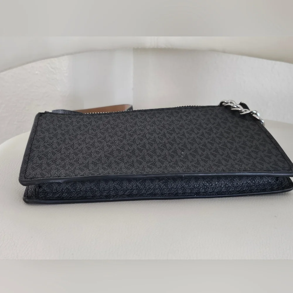 Michael Kors Black MK Logo Fanny Pack Belt Bag Chain Accent Zip Waist Crossbody.